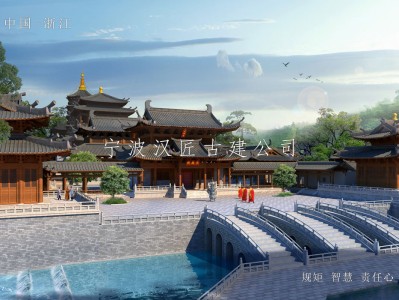 常熟寺院重建规划设计方案鸟瞰图—积福禅寺